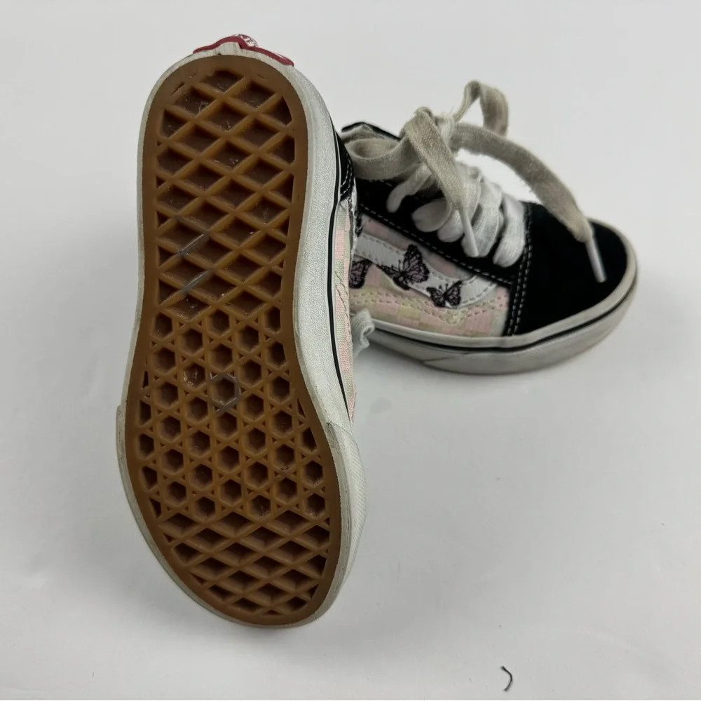 Vans Kids Old skool Black and White Butterfly skate Sneakers size 11